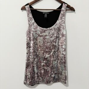 INC International Concepts Metallic Sequin Tank Top Womens Size Medium‎ Silver